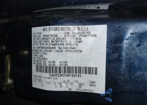 2004 Ford Focus Lx из США, поврежденный, VIN 1FAFP33P74W183745